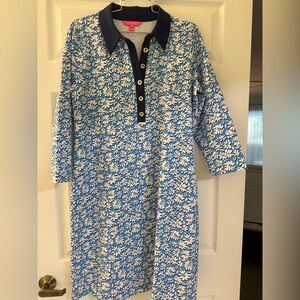 Lilly Pulitzer Blue and White Floral Long Sleeve Dress